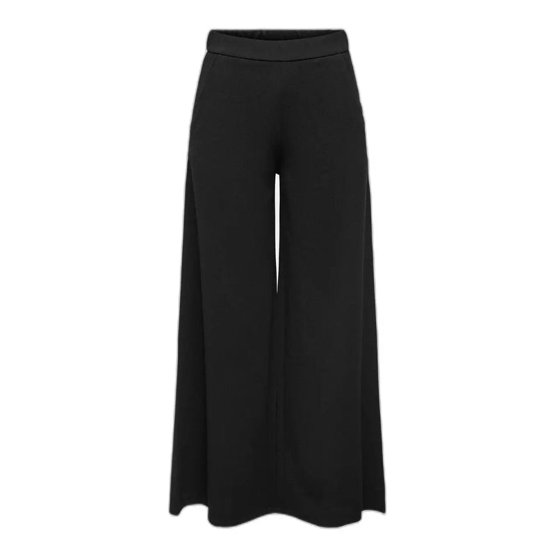 Jacqueline De Yong Pantalon noir à enfiler pour femme, taille haute, jambes larges et tissu fluide.