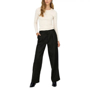Pantalon noir à jambes larges pour femme Jacqueline de yong, taille haute, fermeture éclair et poche avant, motif texturé discret