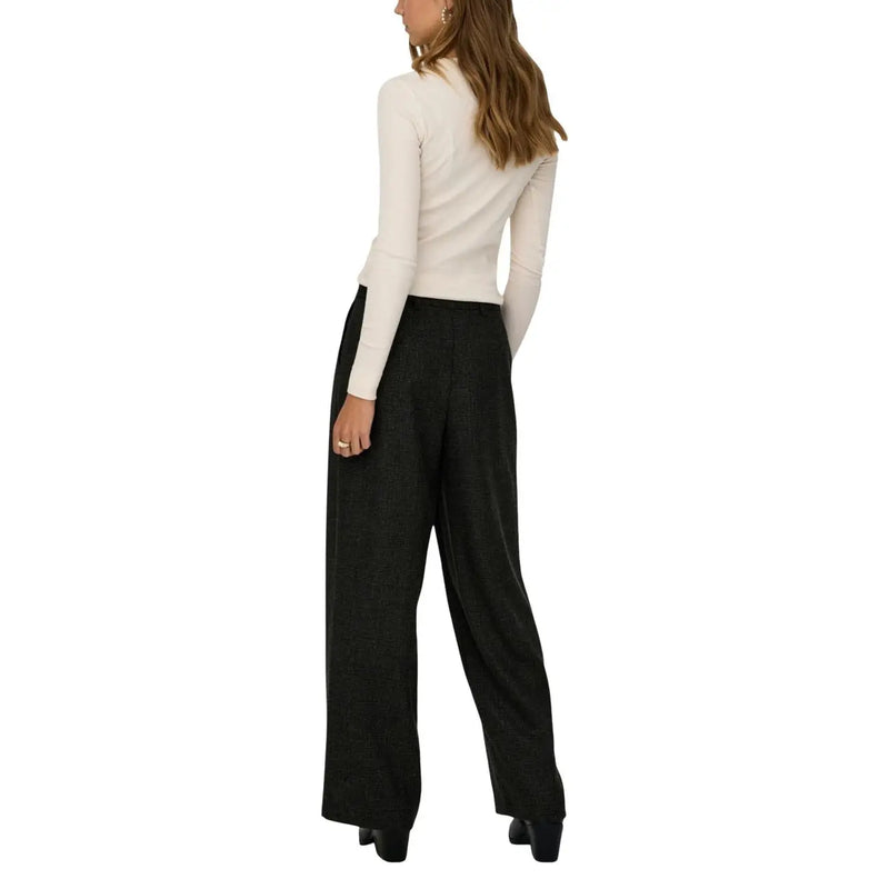 Pantalon noir à jambes larges pour femme Jacqueline de yong, taille haute à motif texturé discret et poche avant zippée
