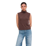 Col roulé sans manches marron top Confectionné en maille douce pour femme par Jacqueline de Yong, taille S