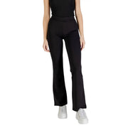Pantalon noir en viscose pour femme Jacqueline de Yong, taille haute et coupe évasée, en tissu extensible et lisse.