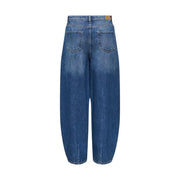 Jean en denim bleu taille haute à jambes larges pour femme, en coton, avec délavage subtil et détails de surpiqûres, de la marque Jacqueline de yong.