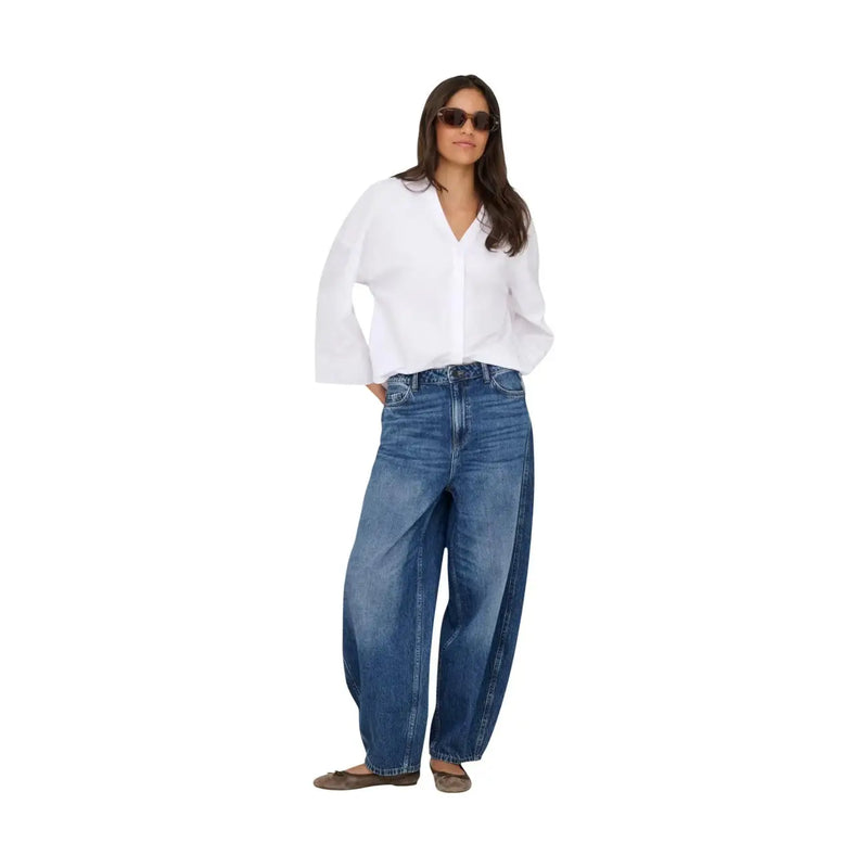 Jean en denim bleu à jambes larges, taille haute et coutures classiques, signé Jacqueline de Yong pour femme, en coton.
