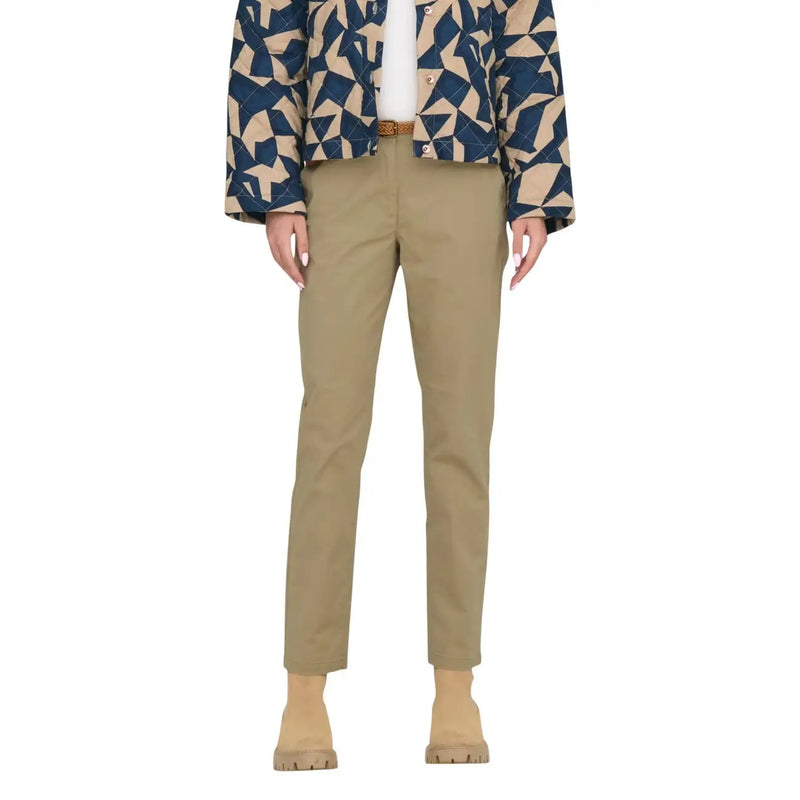 Pantalon chino kaki à jambes droites avec ceinture, signé Jacqueline de Yong, en coton, pour femme, idéal pour une tenue décontractée.