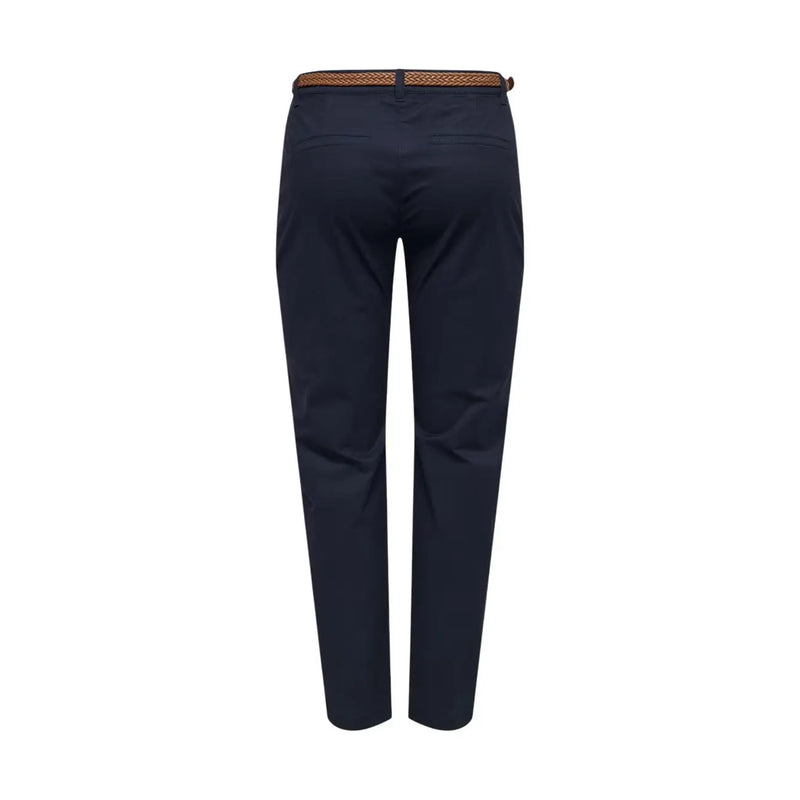 Pantalon chino bleu slim en coton pour femme Jacqueline de Yong, avec une ceinture marron tissée pour une tenue décontractée