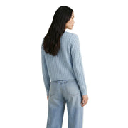 bleu clair Jacqueline De Yong Pull en coton pour femme, en maille torsadée, avec ourlet et poignets côtelés et col rond.