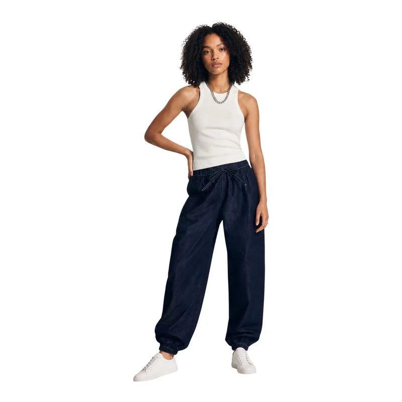 Pantalon de jogging bleu marine à cordon de serrage et chevilles élastiques, conçu pour un confort optimal et une tenue décontractée par Jacqueline de Yong