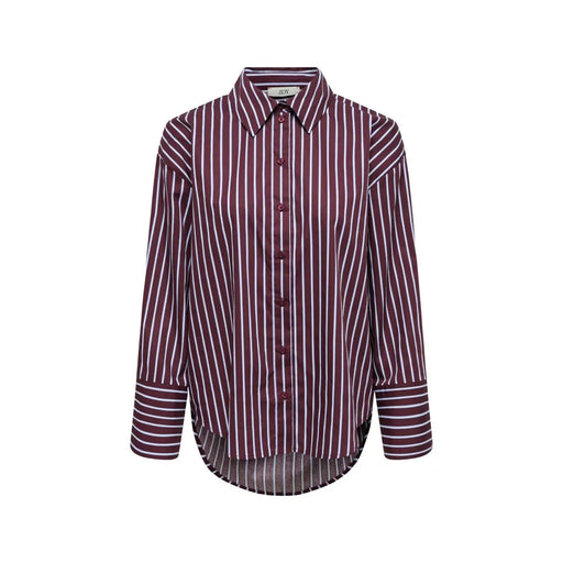 Jacqueline de Yong women bordeaux striped cotton shirt in maroon and white with classic collar and long sleeves