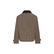 Jacqueline de yong women brown checked blazer with beige houndstooth pattern dark brown wool blend collar