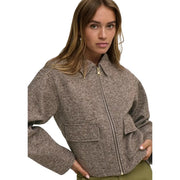 Jacqueline de yong women brown herringbone polyester blazer with front zipper and two flap pockets