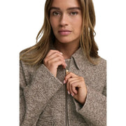 Jacqueline de yong women brown herringbone polyester blazer featuring a textured beige wool coat with gold-toned zipper