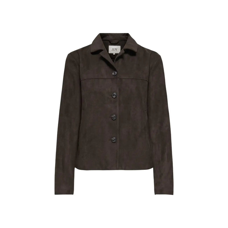 Jacqueline de yong women brown suede blazer jacket with a classic collar and five matching buttons