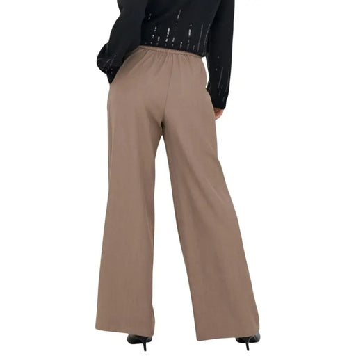 Jacqueline De Yong beige wide-leg brown trousers with elastic waistband
