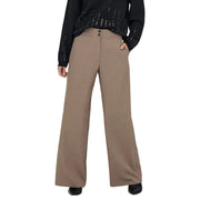 Jacqueline De Yong beige high-waist wide-leg brown trousers with front buttons