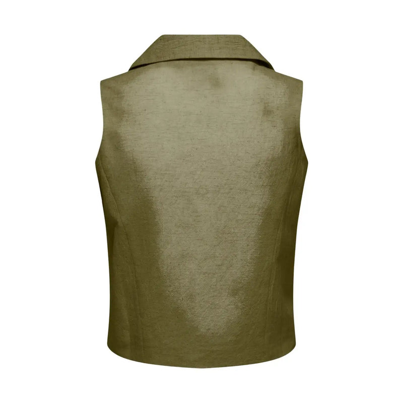 Gilet en coton et lin vert olive de Jacqueline de Yong, doté d'un col structuré pour femme