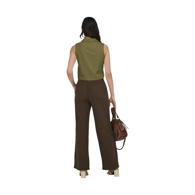 Gilet sans manches à col vert olive de Jacqueline de Yong, en coton et lin, à la coupe décontractée et aux lignes épurées.