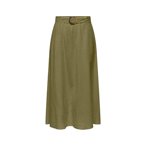 Jupe midi taille haute en lin mélangé vert Jacqueline de yong pour femme, avec ceinture tissée et boucle métallique circulaire