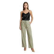 Pantalon large en lin vert olive avec taille élastiquée à cordon, par Jacqueline de Yong pour femme