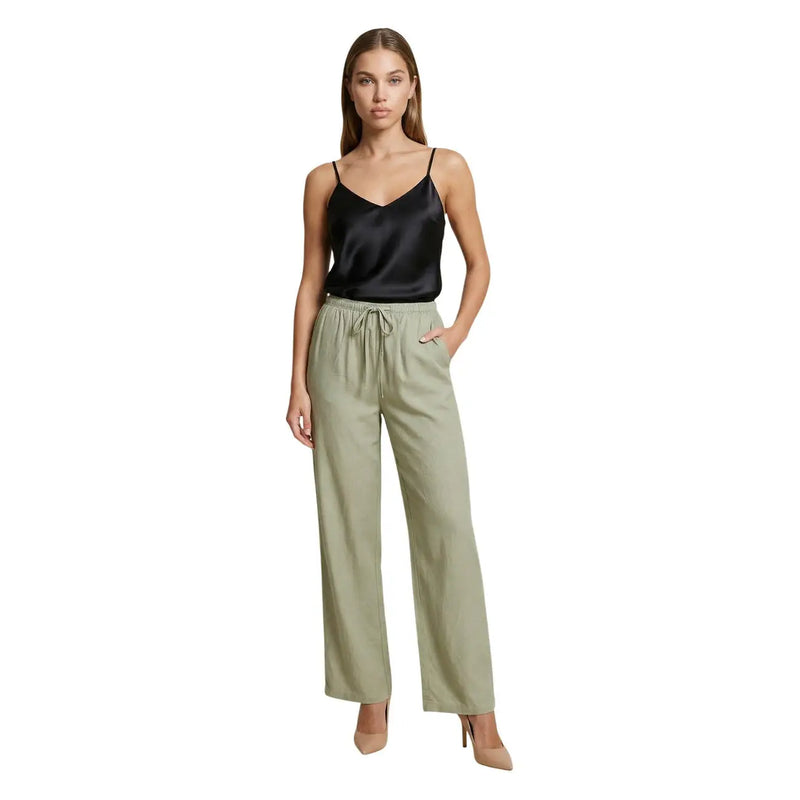 Pantalon large en lin vert olive avec taille élastiquée à cordon, par Jacqueline de Yong pour femme