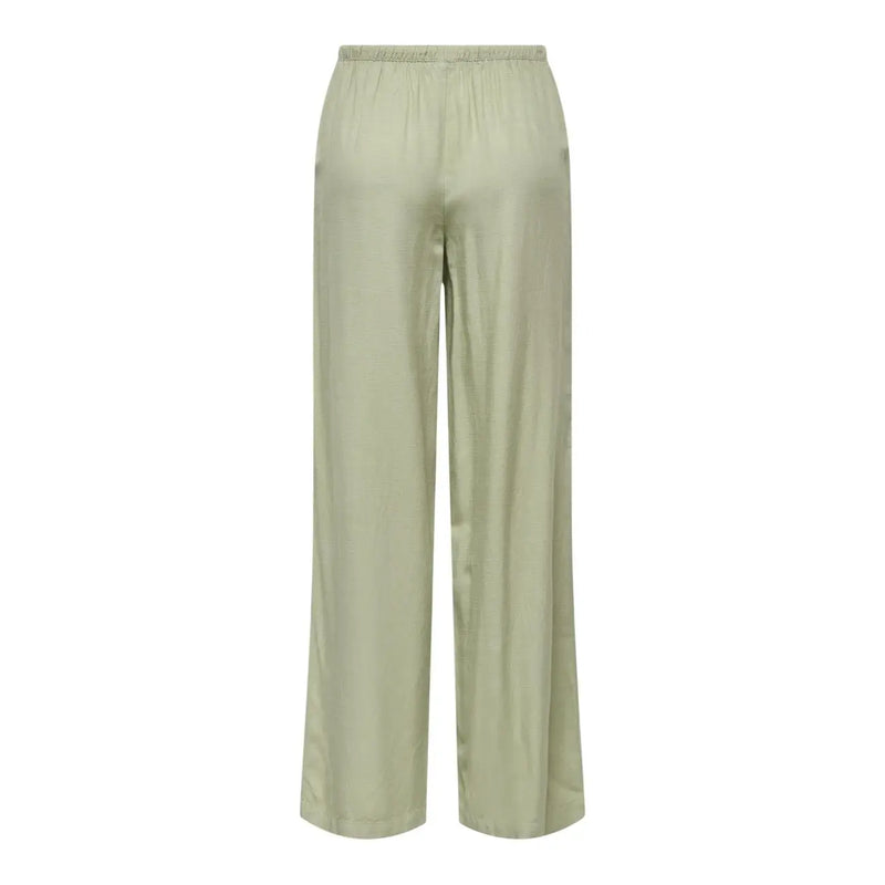 Un pantalon large en lin vert pour femme de Jacqueline de Yong, avec lacets et taille élastiquée en satin sauge clair.