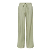 Pantalon large en lin vert olive élégant avec taille élastiquée à cordon, issu de la collection femme de Jacqueline de Yong