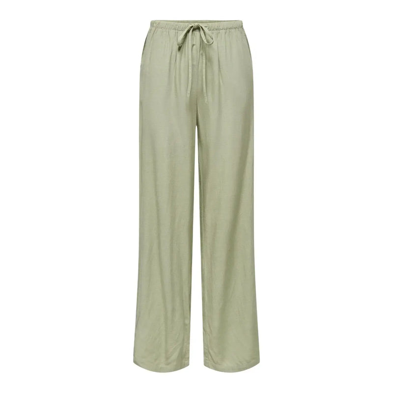 Pantalon large en lin vert olive élégant avec taille élastiquée à cordon, issu de la collection femme de Jacqueline de Yong