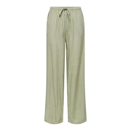 Pantalon large en lin vert olive élégant avec taille élastiquée à cordon, issu de la collection femme de Jacqueline de Yong