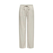 Pantalon en lin gris pour femme Jacqueline de Yong, coupe classique, présenté ici en satin beige à jambes larges avec taille élastiquée et cordon de serrage.