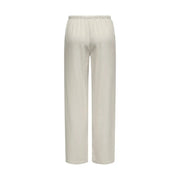 Pantalon large en satin crème pour femme Jacqueline de Yong, à taille élastiquée, assorti à un pantalon classique en lin gris.