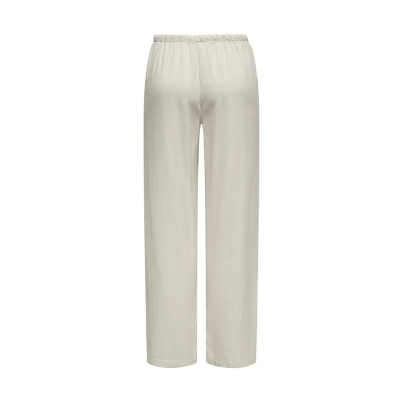 Pantalon large en satin crème pour femme Jacqueline de Yong, à taille élastiquée, assorti à un pantalon classique en lin gris.