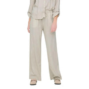 Pantalon en lin gris pour femme Jacqueline de yong, coupe classique, jambes larges beiges, taille élastiquée avec cordon de serrage et plis discrets