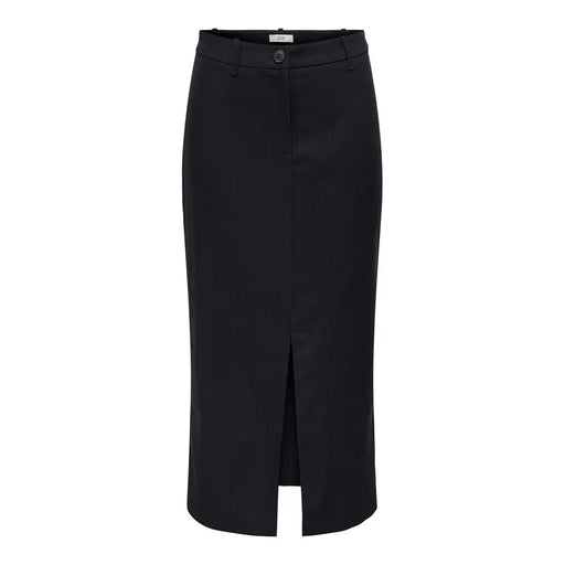 Jupe midi noire taille haute avec fente sur le devant et fermeture boutonnée, signée Jacqueline de Yong, mélange de polyester