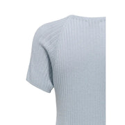 Jacqueline De Yong women light blue viscose ribbed knit top with short sleeves and round neck