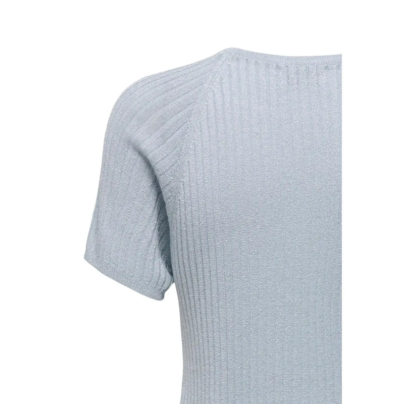 Jacqueline De Yong women light blue viscose ribbed knit top with short sleeves and round neck