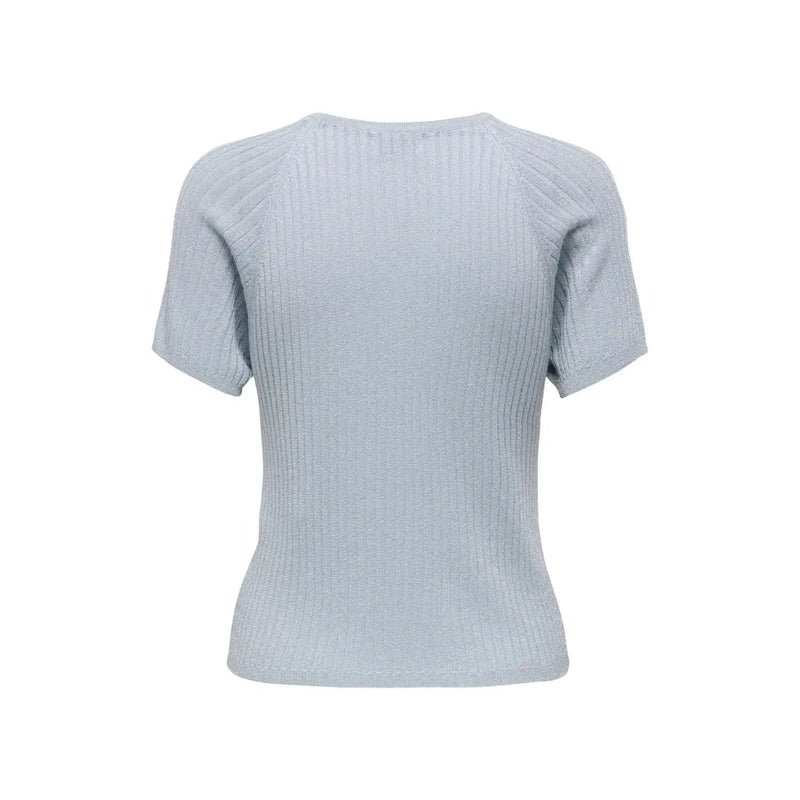 Jacqueline De Yong women light blue viscose short-sleeved t shirt with ribbed knit fabric and rounded neckline