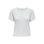 Jacqueline De Yong women light blue viscose t shirt with round neck short sleeves and soft textured knit fabric
