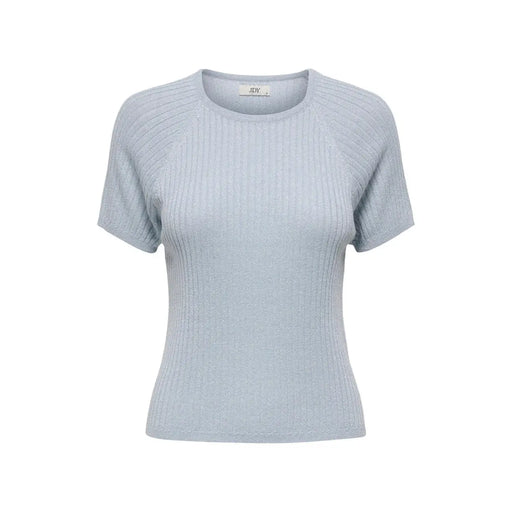 Jacqueline de yong women light blue ribbed knit viscose short-sleeved t shirt with round neckline