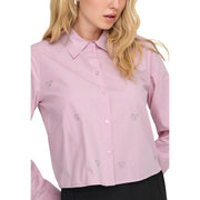 Jacqueline de yong women pink cotton long-sleeved shirt with button-up front and delicate bow embellishments