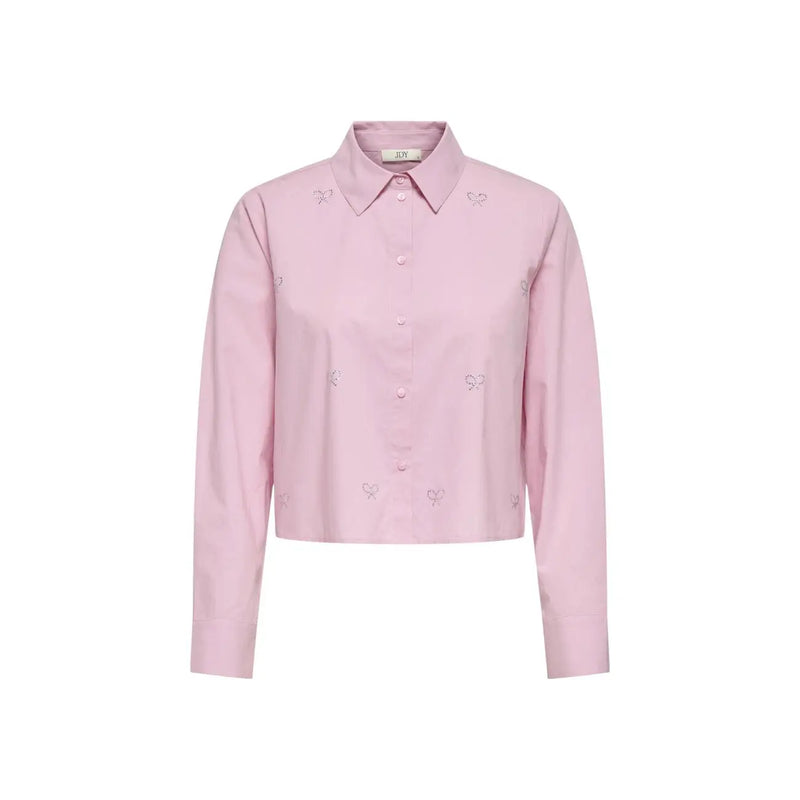 Jacqueline de yong women pink cotton long sleeve shirt with delicate bow embroidery on the front
