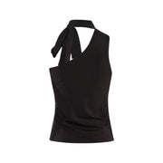 Écharpe marron asymétrique pour femme Jacqueline de Yong top lyocell avec un col halter en satin noir et une découpe asymétrique
