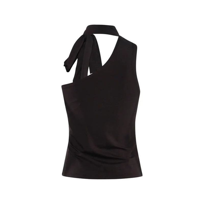 Écharpe marron asymétrique pour femme Jacqueline de Yong top lyocell avec un col halter en satin noir et une découpe asymétrique