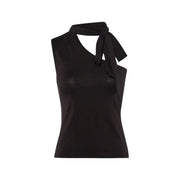 dos nu en satin noir top Écharpe marron asymétrique pour femme, ornée d'un nœud papillon à l'encolure, signée Jacqueline de Yong. top lyocell