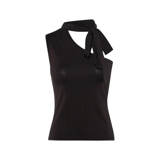 dos nu en satin noir top Écharpe marron asymétrique pour femme, ornée d'un nœud papillon à l'encolure, signée Jacqueline de Yong. top lyocell