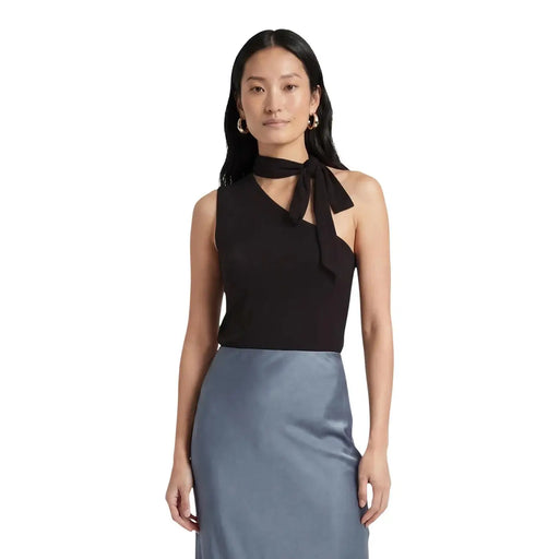 Jacqueline De Yong Écharpe asymétrique en lyocell marron pour femme top avec un col halter noir et un nœud papillon au cou