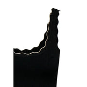 Débardeur femme Jacqueline de Yong top Pull en maille côtelée noire avec encolure festonnée et bordure blanche, en viscose