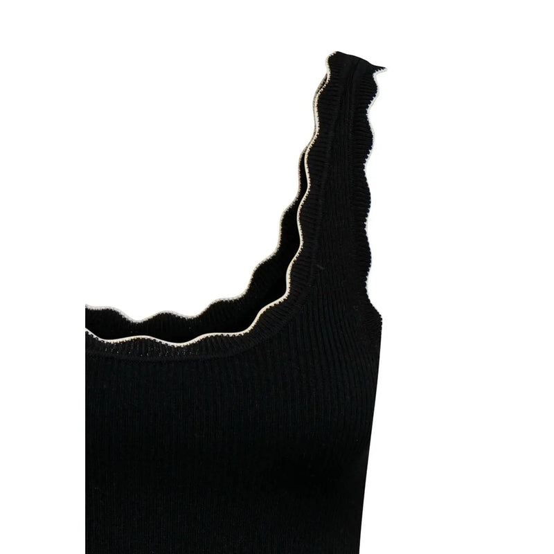 Débardeur femme Jacqueline de Yong top Pull en maille côtelée noire avec encolure festonnée et bordure blanche, en viscose