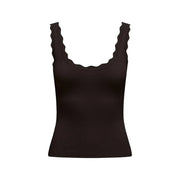 débardeur noir côtelé top Sac à bandoulière marron à bretelles festonnées signé Jacqueline de Yong, idéal pour une tenue décontractée.