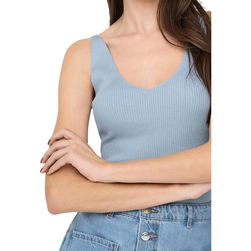 Débardeur en maille côtelée bleu clair pour femme Jacqueline de yong top avec un décolleté en V et un design sans manches