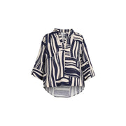 Jacqueline de Yong femmes top Chemisier en viscose à rayures abstraites bleu marine et blanc cassé, coupe décontractée, manches 3/4