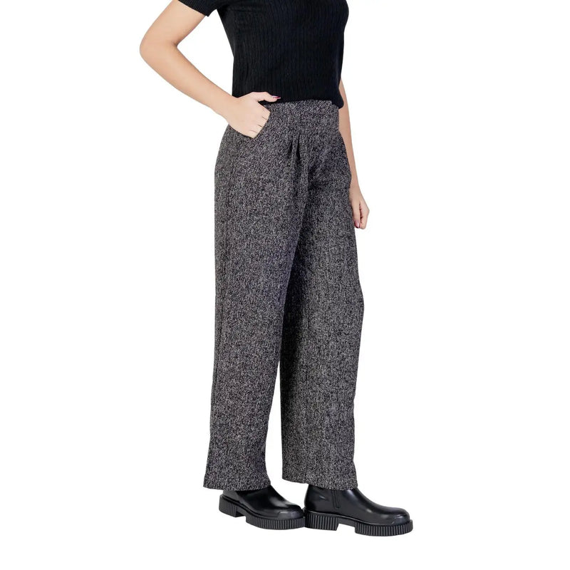 Pantalon large pour femme Jacqueline de yong, noir et gris à chevrons, taille haute, fermeture éclair et bouton, idéal pour l'automne et l'hiver.